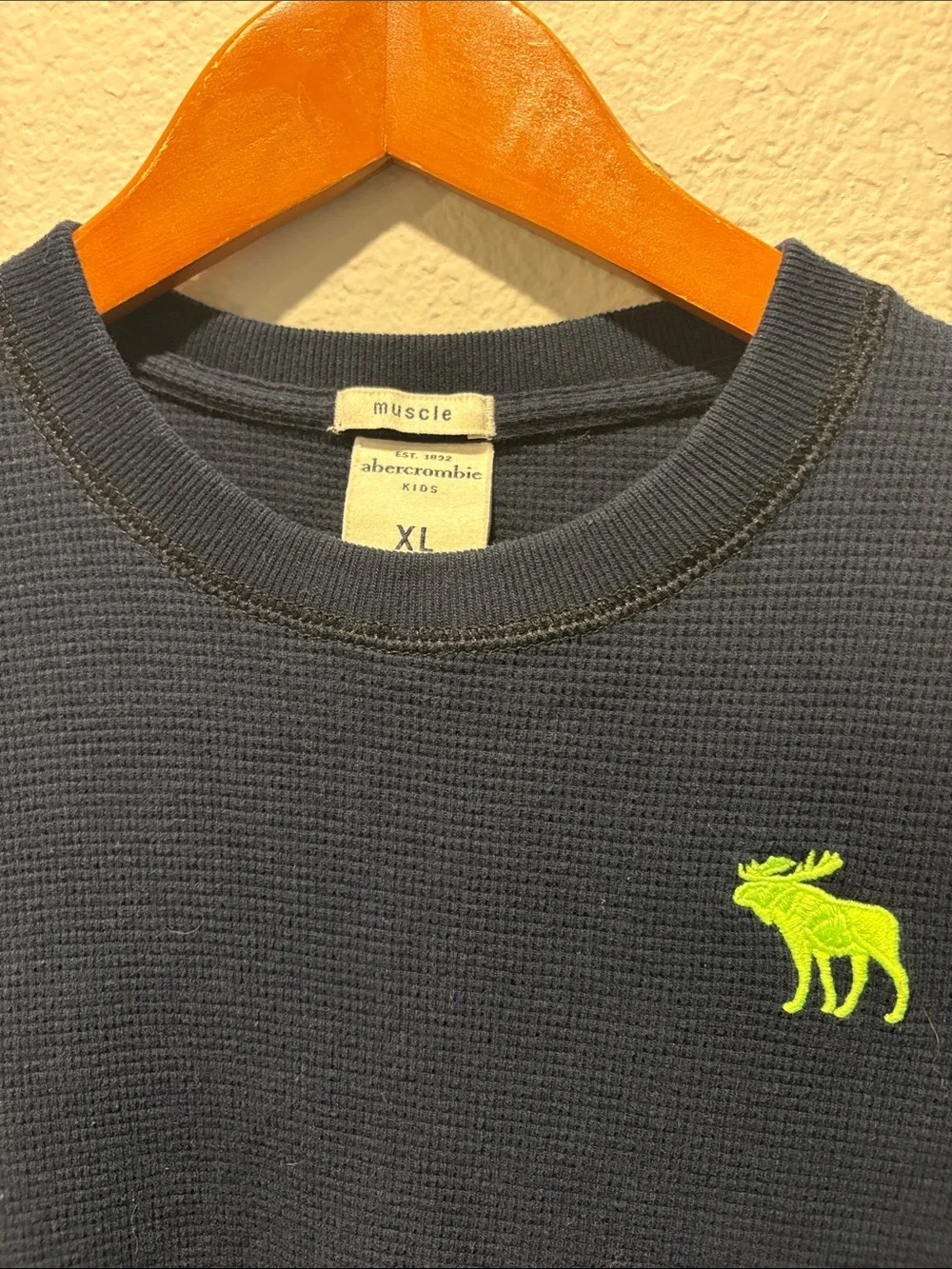Boys' Abercrombie & Fitch Navy Long-Sleeve Thermal Top with Lime Logo